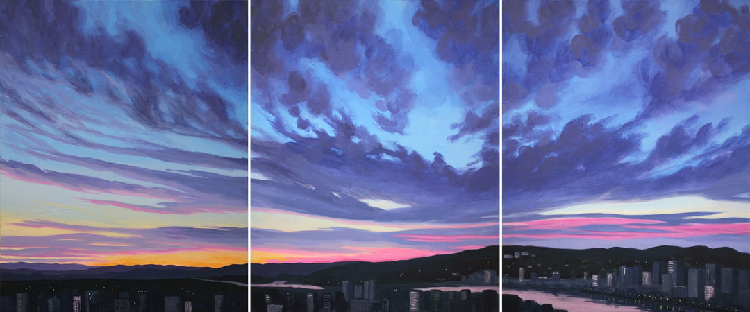 January Sunrise Over Portland - 24”x30” (x3) acrylic painting