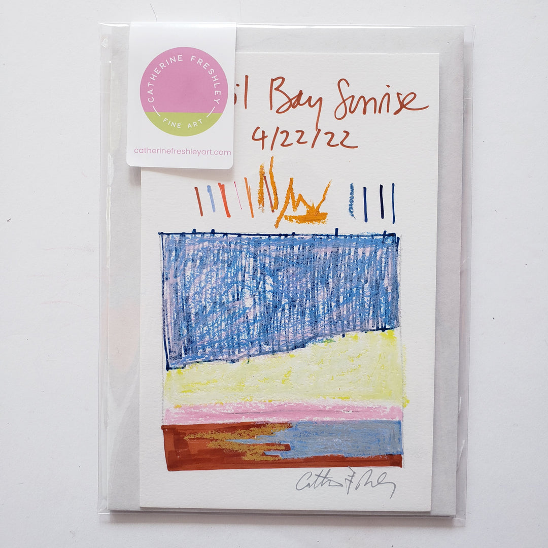 April Bay Sunrise - Original, 4"x6" mixed media drawing