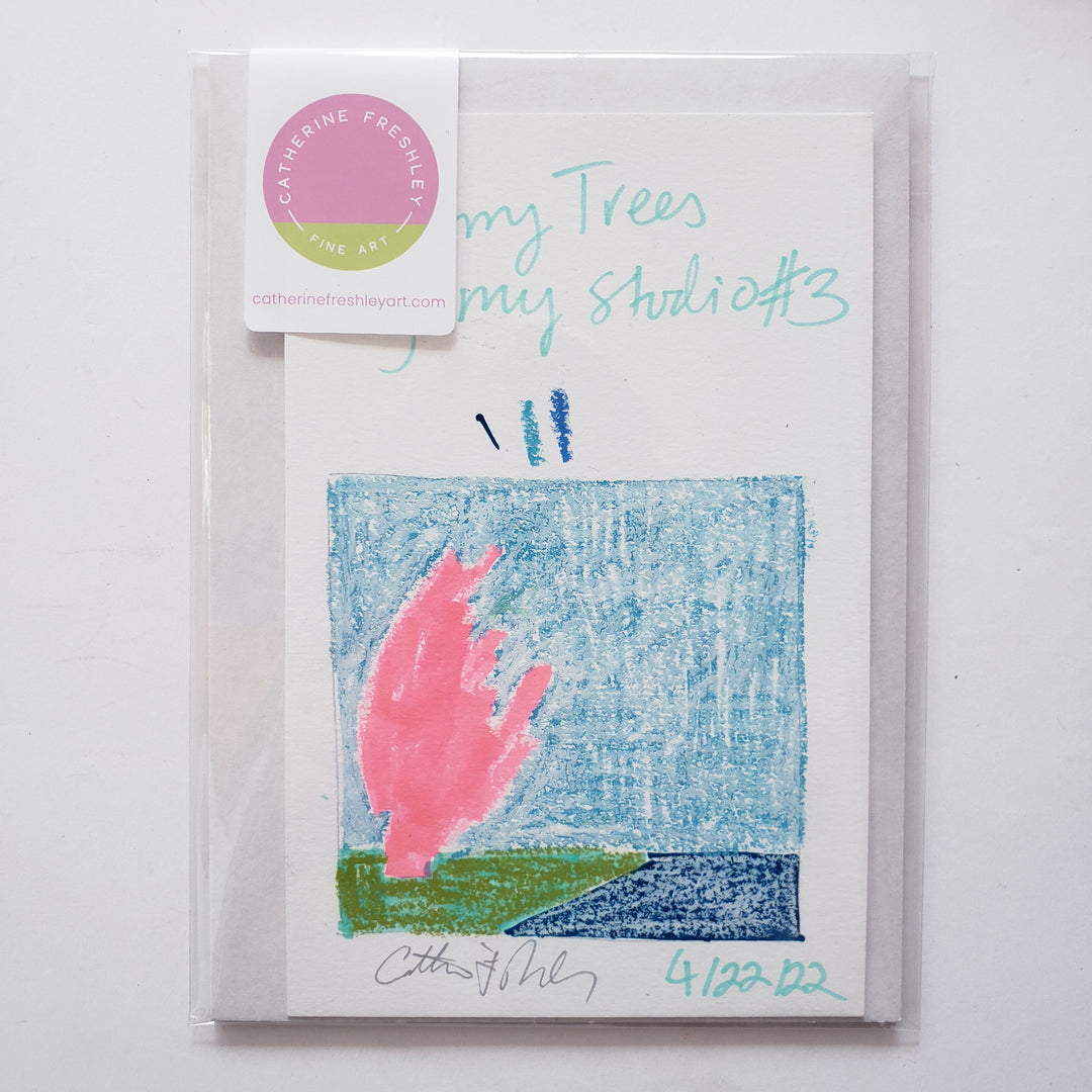 Cherry Trees by my Studio #3 - Original, 4"x6" mixed media drawing