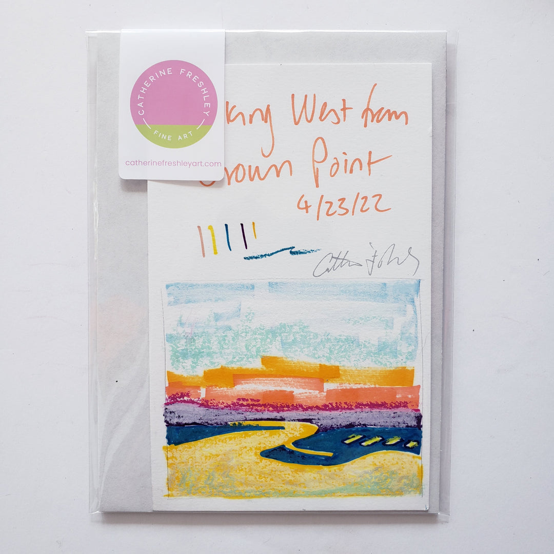 Looking West From Crown Point - Original, 4"x6" mixed media drawing