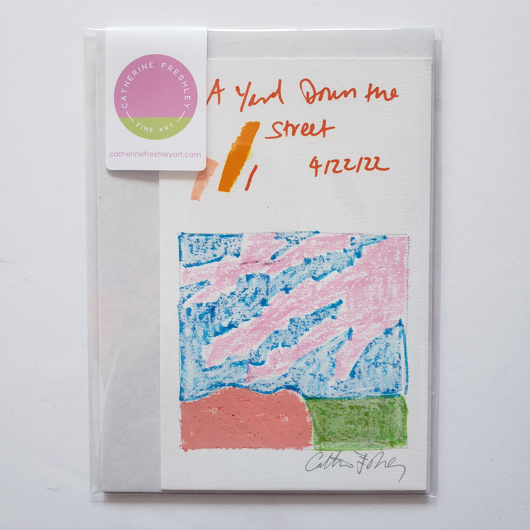 A Yard Down the Street - Original, 4"x6" mixed media drawing