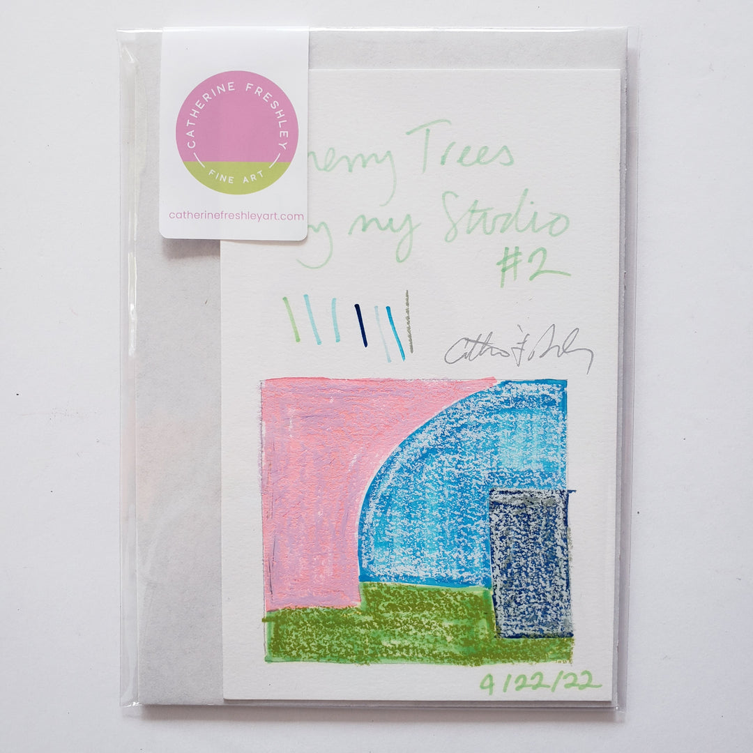 Cherry Trees by my Studio #2 - Original, 4"x6" mixed media drawing
