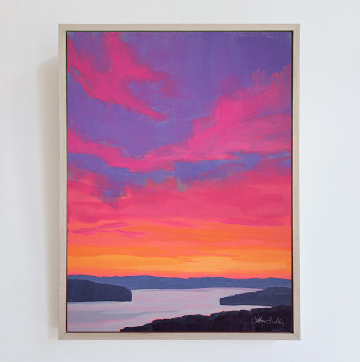 Sunset Over the River - Framed Canvas Print
