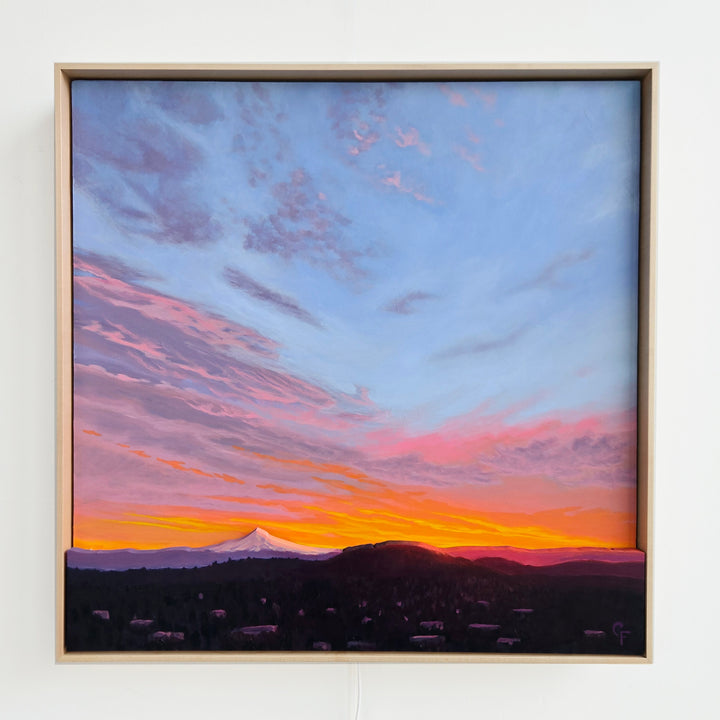 October Sunrise Over Mt. Hood - 24"x24" Light-up Painting