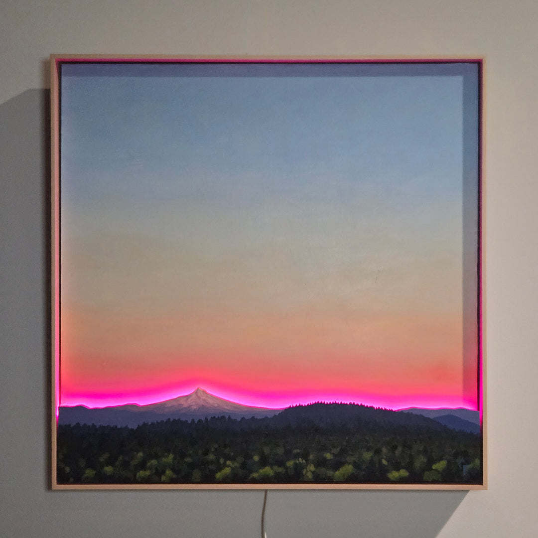 September Sunset Over Mt. Hood - 24"x24" Light-up Painting