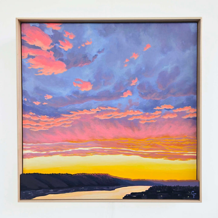 Sunset Over the Willamette - 24"x24" Light-up Painting