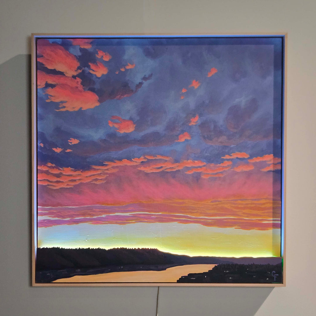 Sunset Over the Willamette - 24"x24" Light-up Painting