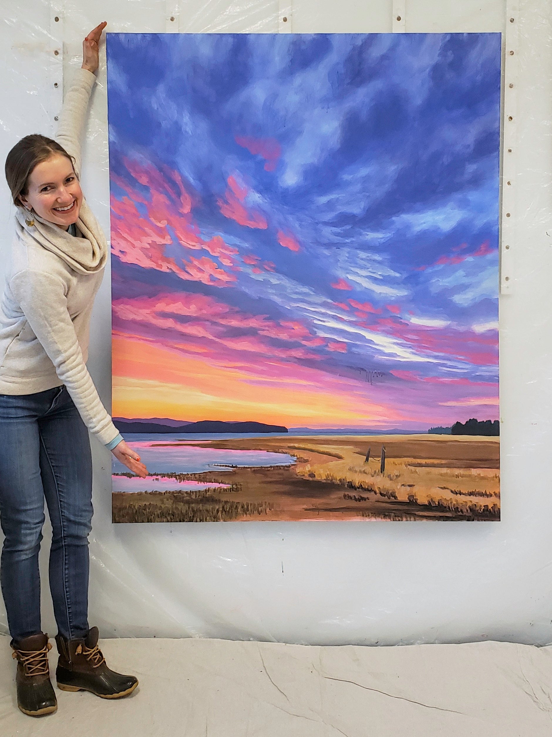 Sunrise Over the Bay – 48”x60” acrylic painting – Catherine