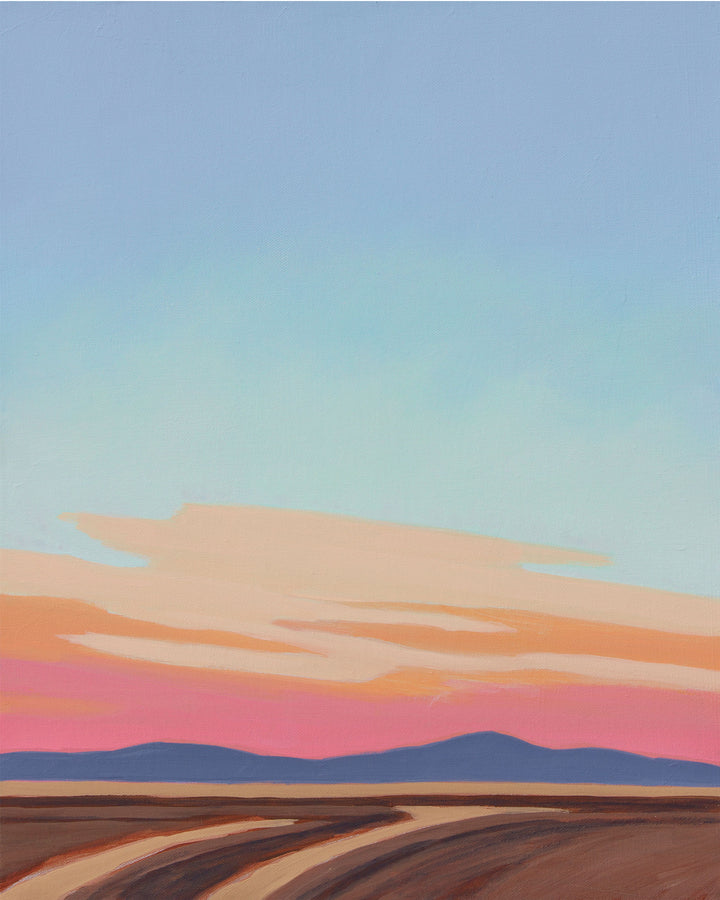 Minimalist sunset scene with brown and tan foreground.